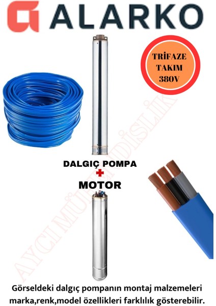 4SD10/14 3hp Alarko Trifaze 79 mt Kablolu Takım Dalgıç Pompa
