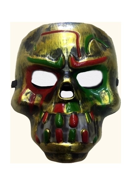 Kırmızı Kanlı Dişli Dracula Kafatası Maskesi Altın Renk fiyatları