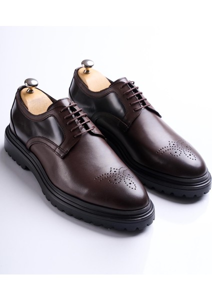 Italyan Stil Iç Dış Naturel Deri Erkek Ayakkabı Kahverengi T12929