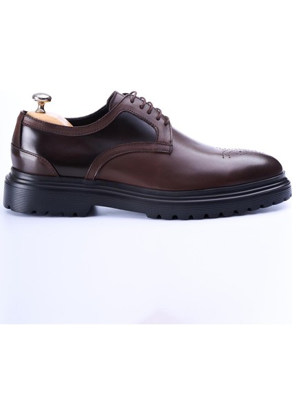 Italyan Stil Iç Dış Naturel Deri Erkek Ayakkabı Kahverengi T12929