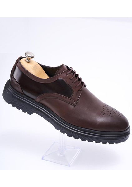 Italyan Stil Iç Dış Naturel Deri Erkek Ayakkabı Kahverengi T12929