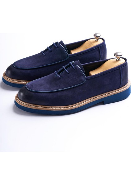 Italyan Stil Iç Dış Naturel Deri Nubuk Erkek Ayakkabı Lacivert T13592 indirimleri