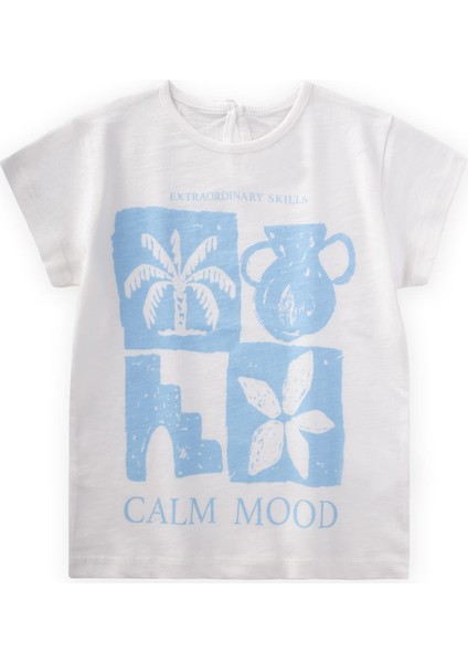 Calm Mood Baskılı T-Shırt 3-8 Yaş Kırık Beyaz