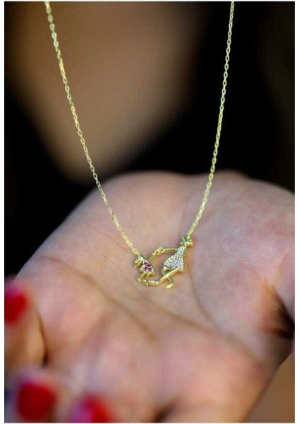 925 Ayar Zirkon Taşlı Anne&çocuk Model Altın Kaplama Hayalet Kolye