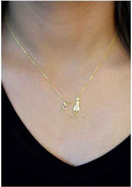 925 Ayar Zirkon Taşlı Anne&çocuk Model Altın Kaplama Hayalet Kolye fiyatları