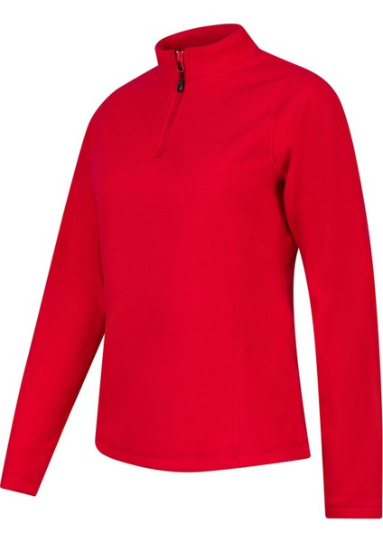 Camila Kadın Yarım Fermuarlı Ince Polar Sweatshirt Kırmızı