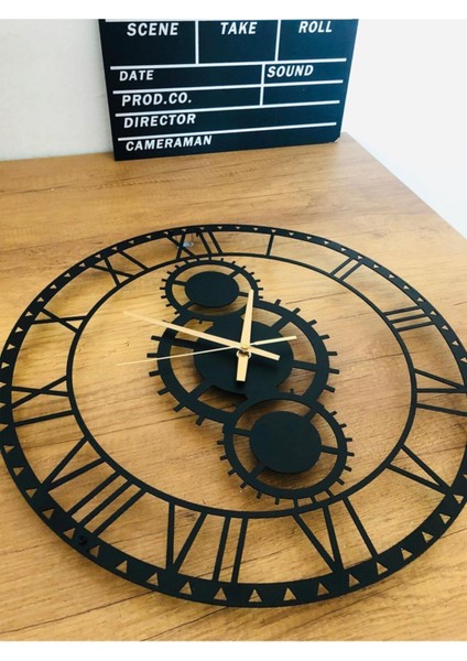 Dekoratif Roma Rakamlı Metal Duvar Saati Çark Temalı 60X60CM fiyatları