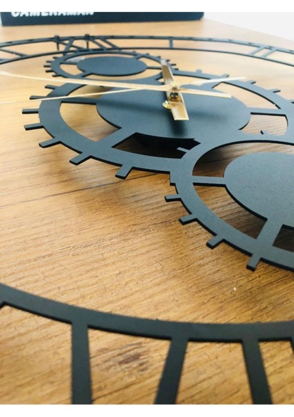 Dekoratif Roma Rakamlı Metal Duvar Saati Çark Temalı 60X60CM modelleri