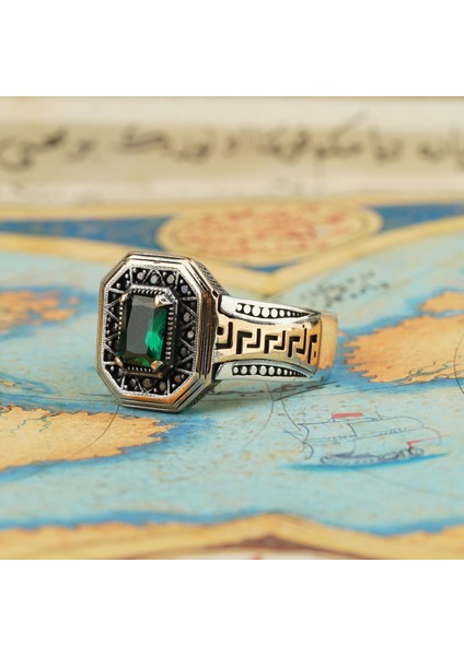 Zirkon Yeşil El Işi Zümrüt Taşlı 925 Ayar Gümüş Erkek Yüzük modelleri
