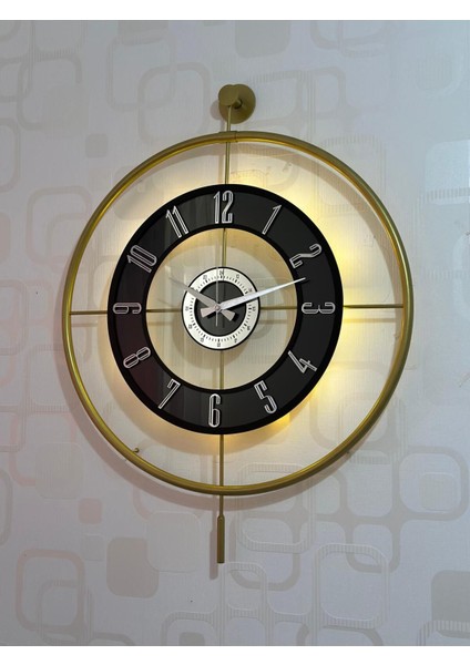 Metal Camlı Duvar Saati (60X80 cm Büyük Boy) Işıklı Gerçek Cam Duvar Saati Modern Tasarım