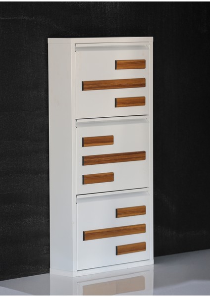 3 Raflı Mdf Dekorlu Metal Ayakkabılık