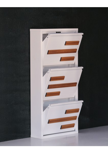 3 Raflı Mdf Dekorlu Metal Ayakkabılık