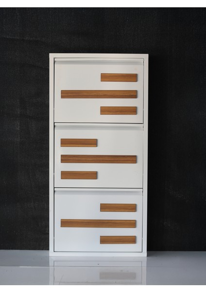 3 Raflı Mdf Dekorlu Metal Ayakkabılık