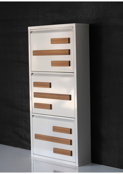 3 Raflı Mdf Dekorlu Metal Ayakkabılık