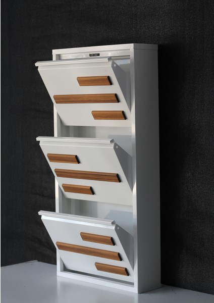 3 Raflı Mdf Dekorlu Metal Ayakkabılık