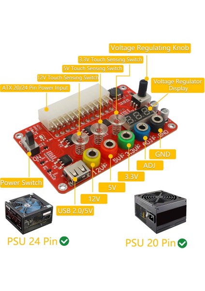 Atx 24PIN Güç Çıkış Kartı Adj Voltaj Düğmesi ve Akrilik Kabuk Kiti Dokunmatik Anahtarlı Voltaj Regülatörü (Yurt Dışından)
