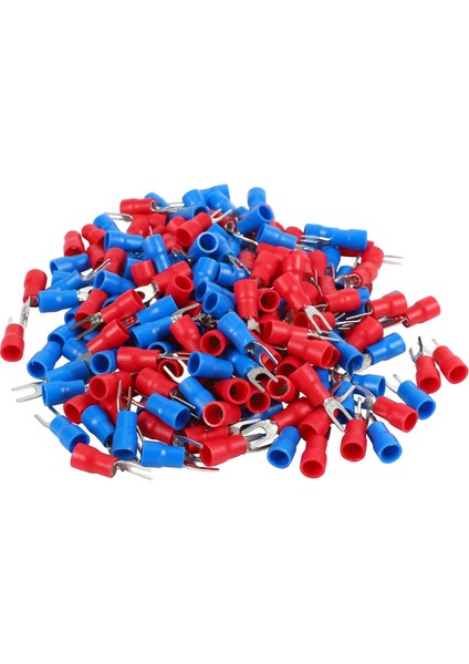 200 Adet 16-14 Awg Kırmızı Mavi Tel Konektörü Yalıtımlı Çatal Terminali #4 (Yurt Dışından)