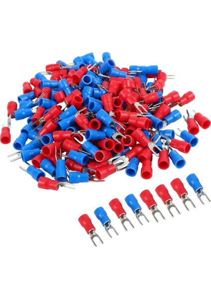200 Adet 16-14 Awg Kırmızı Mavi Tel Konektörü Yalıtımlı Çatal Terminali #4 (Yurt Dışından) modelleri