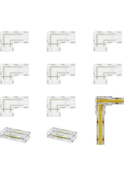 8mm Cob Konektörü 8 Adet L Şekilli/köşe Konektörü, Cob LED Şerit Işıklar Için 2 Adet Boşluksuz Konektörler, 10MM Bant Işıkları Için Değil (Yurt Dışından)