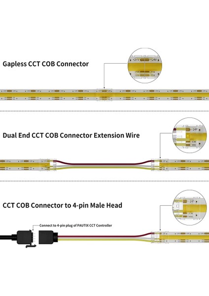 Cct Ayarlanabilir Cob LED Şerit Işık Için 10MM Konnektörler 3 Pin Lehimsiz Terminal Uzatma Bağlantı Kiti (Yurt Dışından)