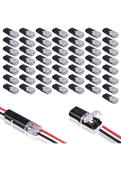 50 Adet Çift Telli Geçmeli Konnektör, Kilitleme Tokası, Takılabilir Konnektörler 2 Pin 2 Yollu Evrensel Kompakt Tel Terminali (Yurt Dışından)