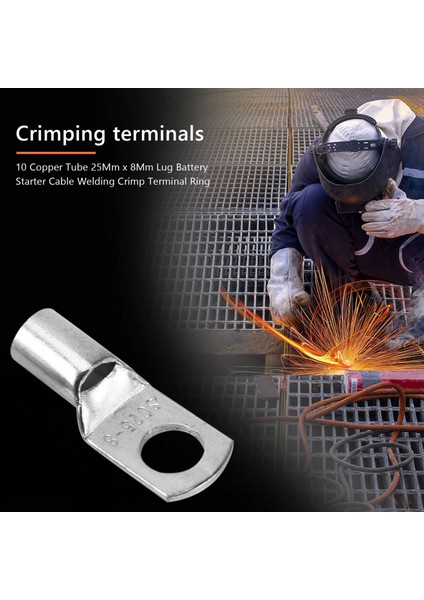 10 Bakır Boru 25MM x 8mm Pabuç Akü Başlangıç Kablosu Kaynak Sıkma Terminal Halkası (Yurt Dışından)