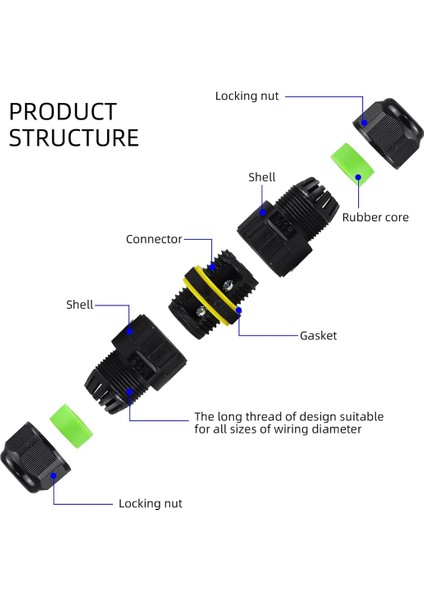 Adet IP68 Su Geçirmez 2 Yollu 3 Çekirdekli Bağlantı Kutusu Elektrik Kablosu Konnektörü M16 Kablo Aralığı (3,5-10 Mm), Açık Hava Onarım Kabloları (Yurt Dışından) fırsatları
