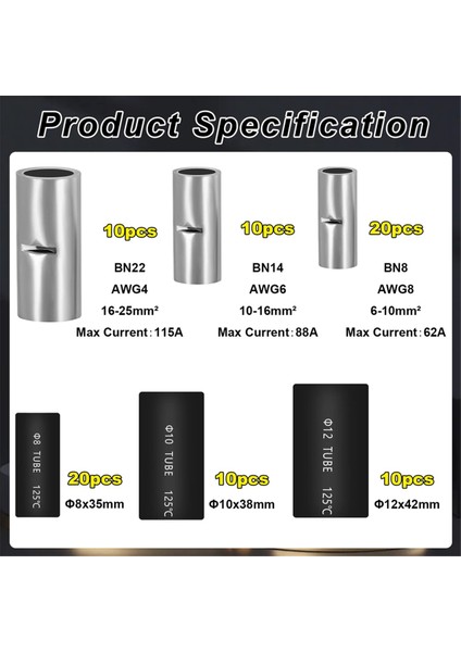 80 Adet 6 Değer 4/6/8AWG Yalıtımsız Uç Bağlantı Kiti Otomotiv Için Isıyla Büzüşen Boru Uç Bağlantı Konnektörü (Yurt Dışından) fiyatları