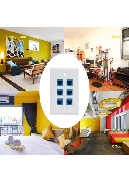 Cat 6 Ethernet Duvar Plakası 6 Port, Ethernet Duvar Plakası Dişi-Dişi Çıkarılabilir Cat7/6/6e/5/5e ile Uyumlu (Yurt Dışından) fırsatları