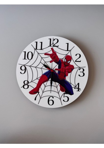 Dekoratif Ahşap Baskılı Spiderman Örümcek Adam Çocuk Odası Duvar Saati 30*30