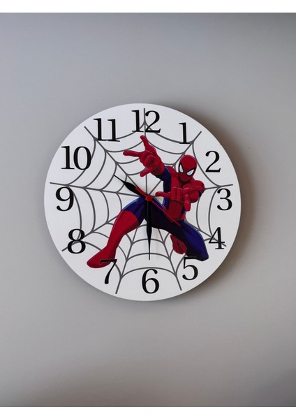 Dekoratif Ahşap Baskılı Spiderman Örümcek Adam Çocuk Odası Duvar Saati 30*30