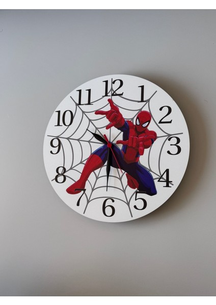 Dekoratif Ahşap Baskılı Spiderman Örümcek Adam Çocuk Odası Duvar Saati 30*30