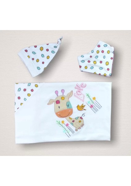 Love Zürafa Nakışlı Cotton Antibakteriyel 10LU Zıbın Takımı Hastane Çıkışı Ekru