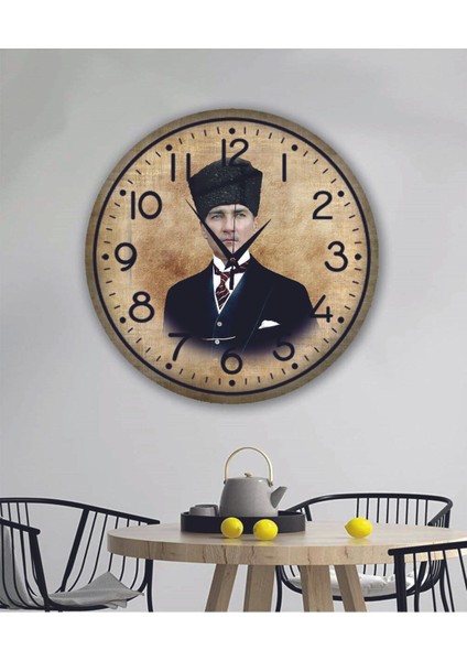 Bilge Tasarım Atatürk Temalı Duvar Saati 35 x 35 cm