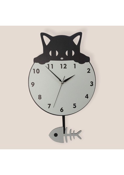 Ahşap Sallanan Sarkaçlı Siyah Kedi ve Kılçık Duvar Saati Dekor fiyatları
