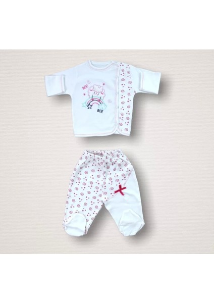 Kıvırcık Kuzu Nakışlı Cotton Antibakteriyel 10LU Zıbın Takımı Hastane Çıkışı Ekru