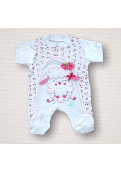 Kıvırcık Kuzu Nakışlı Cotton Antibakteriyel 10LU Zıbın Takımı Hastane Çıkışı Ekru