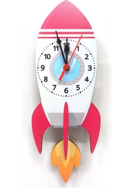 Sallanan Sarkaçlı Ahşap Roket Füze Çocuk Odası Duvar Saati
