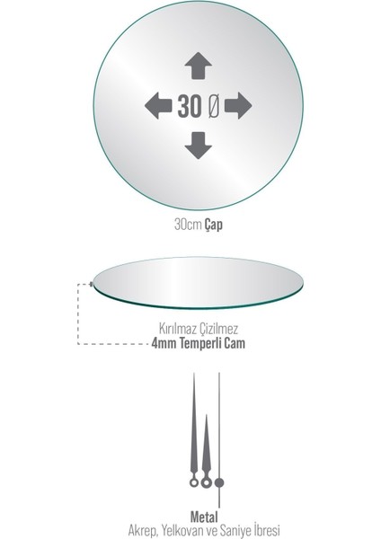 Cam Duvar Saati Yuvarlak 1029 30 x 30 cm modelleri
