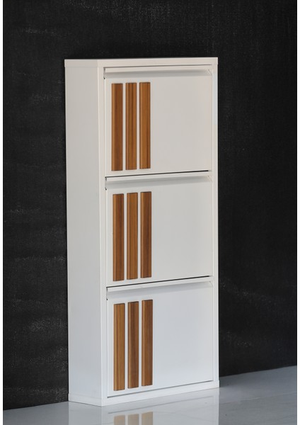 3 Raflı Mdf Dekorlu Metal Ayakkabılık