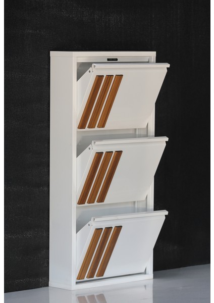 3 Raflı Mdf Dekorlu Metal Ayakkabılık