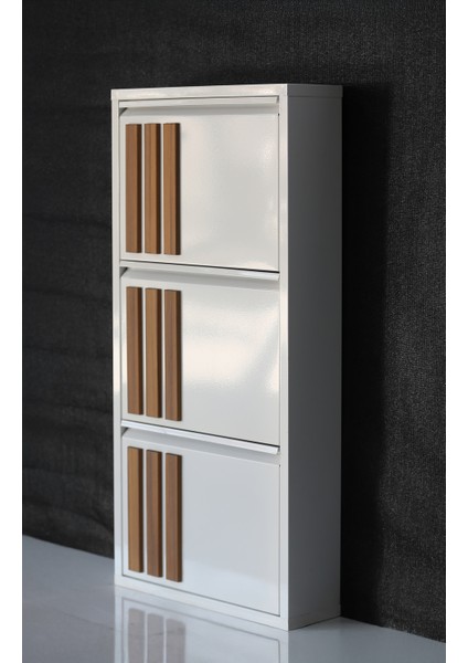 3 Raflı Mdf Dekorlu Metal Ayakkabılık