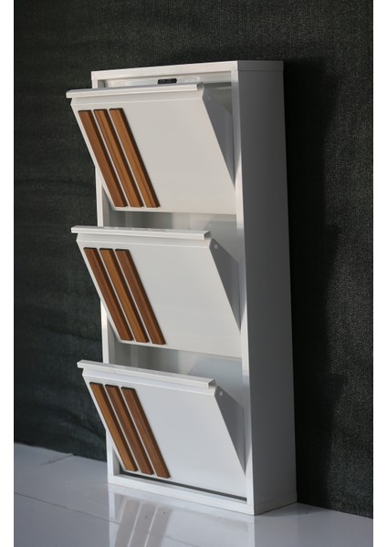 3 Raflı Mdf Dekorlu Metal Ayakkabılık