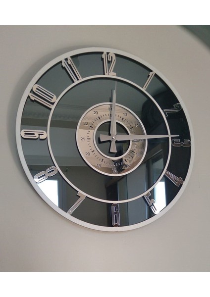 Gerçek Aynalı Duvar Saati Özel Üretim(Gümüş)