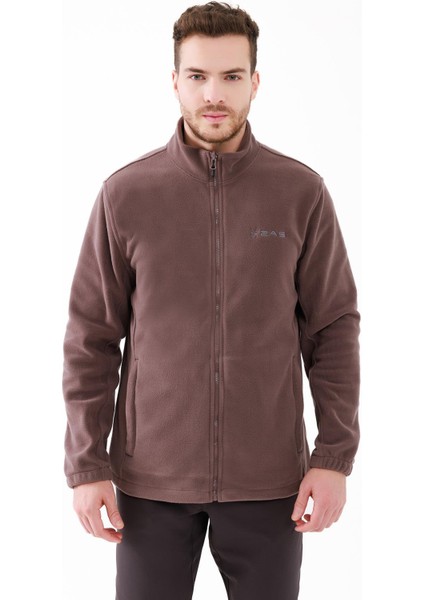 Saka Tam Fermuarlu Erkek Polar Sweatshirt Mürdüm