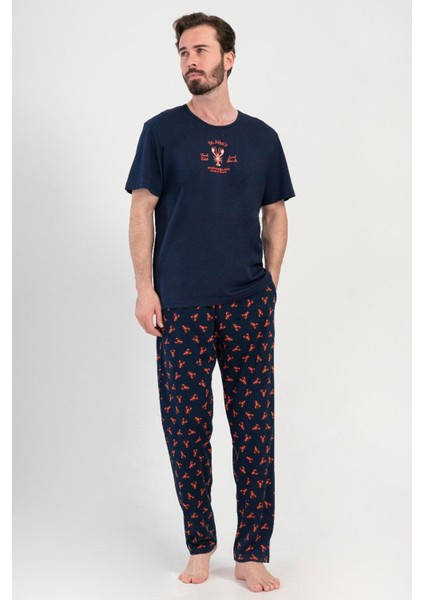 Mavi Erkek Kısa Kollu Pijama Takımı