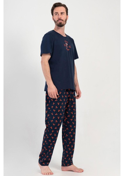Mavi Erkek Kısa Kollu Pijama Takımı