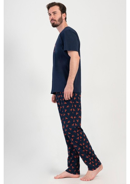 Mavi Erkek Kısa Kollu Pijama Takımı