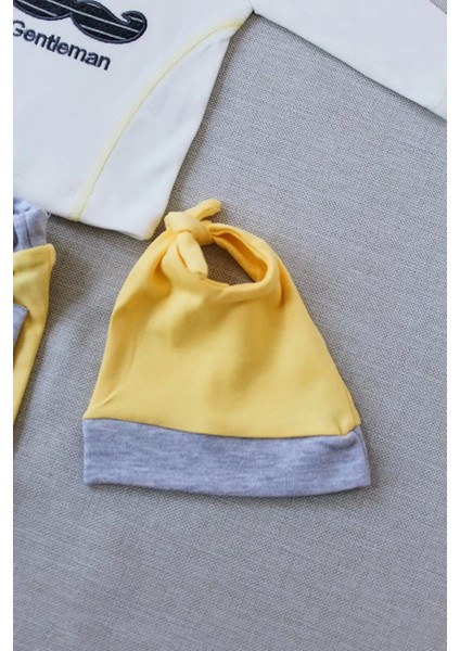 Gentleman Erkek Nakışlı Şapkalı Uzun Kollu Sweat 3lü Erkek Bebek Takımı Sarı modelleri