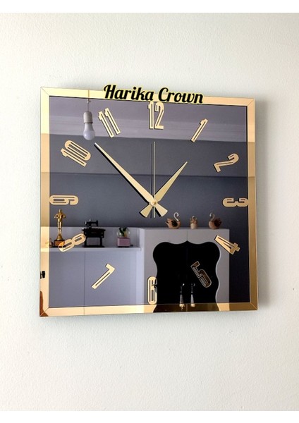 Dekoratif Gerçek Aynalı Duvar Saati Ahşap Çerceve Rakamlar Pleksi (40 Cm)